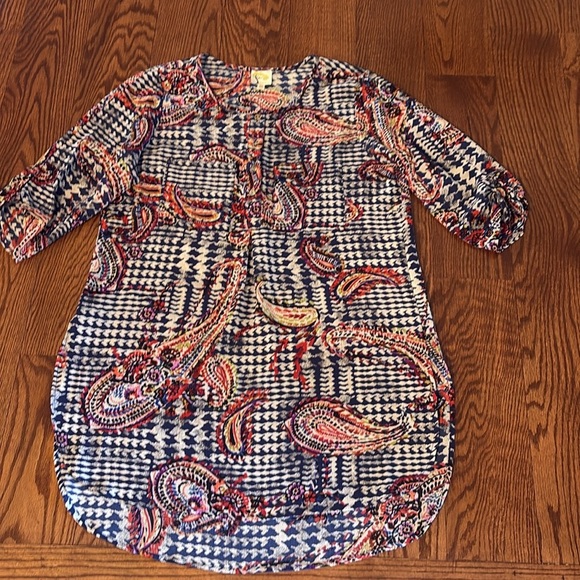 Anthropologie Fig and Flower paisley Tunic top oversize 3/4 tie sleeve pockets M - Picture 17 of 17